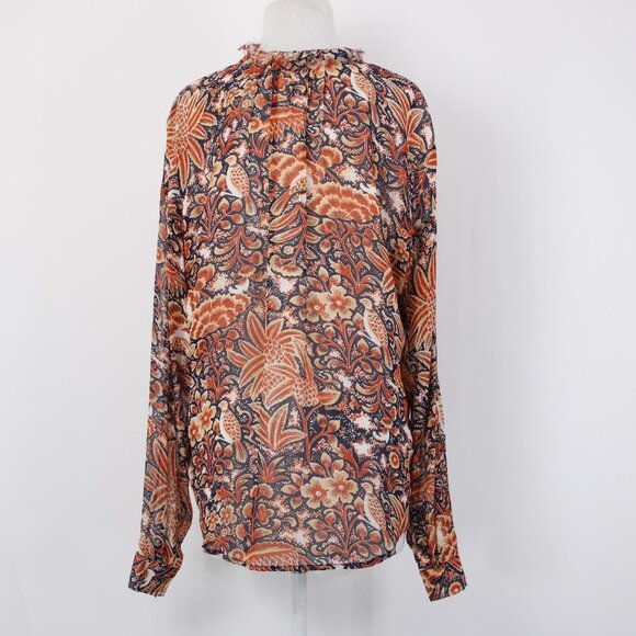 Pilcro Top Sz S Orange Multi Color Collared Buttons Lined 100% Poly Viscose Top - Picture 7 of 13